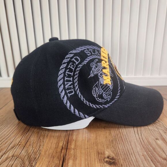 Marine Veteran Golden Lion Strapback Hat Cap Black Embroidered Military Service - Picture 4 of 10